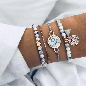 4 bracelets set white marble gold minimalist